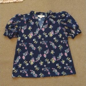 LOFT Navy Blue Floral Blouse